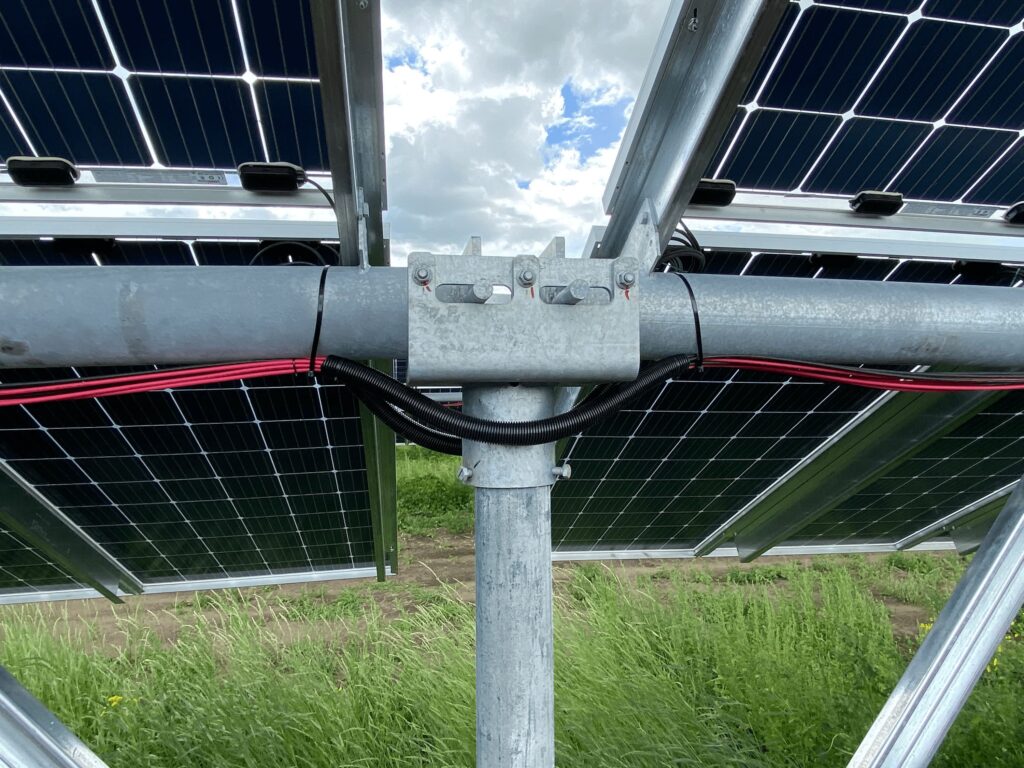 Close up photograph showcasing underneath GOLDBECK SOLAR's Innisfail solar project